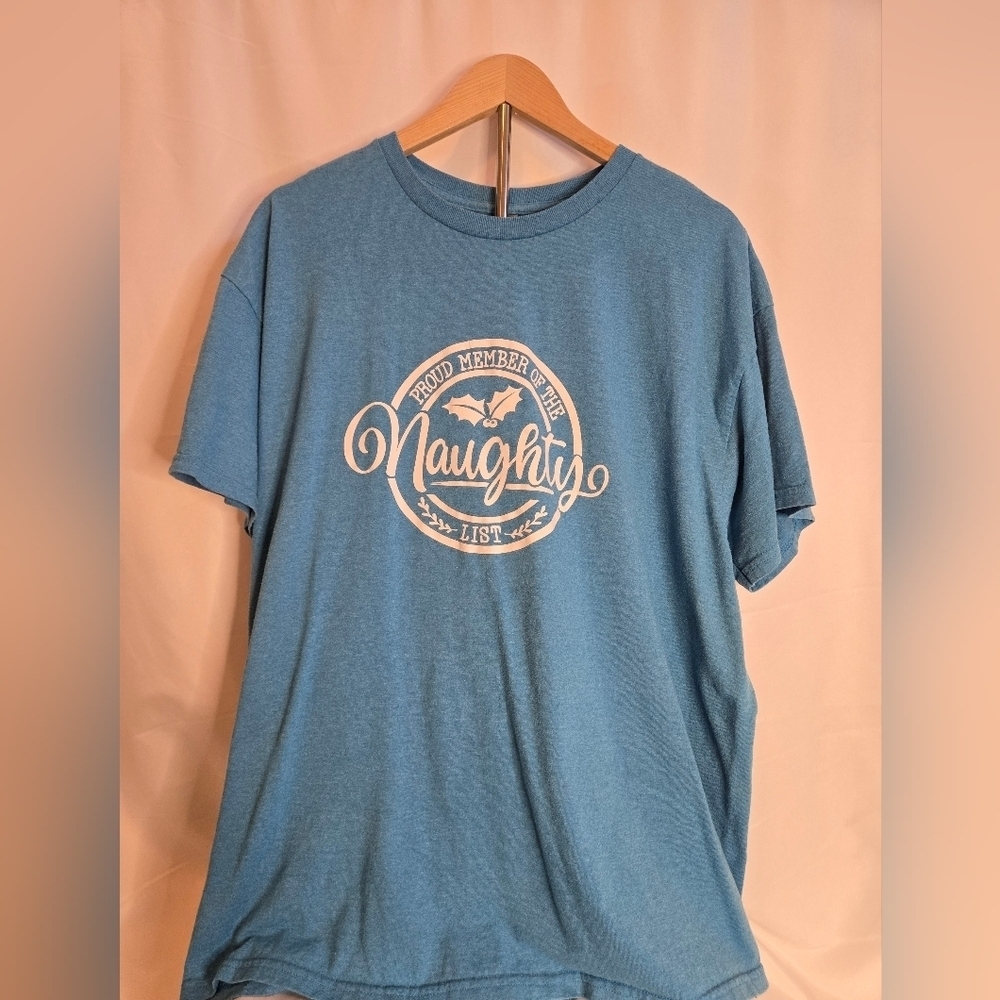 “Proud Member of the Naughty List” Graphic Tee | Blue Holiday ShirtDTF Transfer